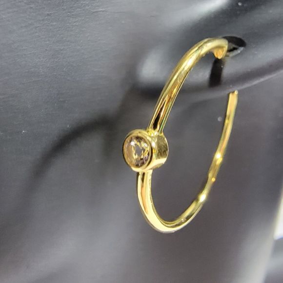 Marrin Costello Earrings 14K Gold Plated Mystique Hoops w/ White Topaz Stone - Picture 2 of 4